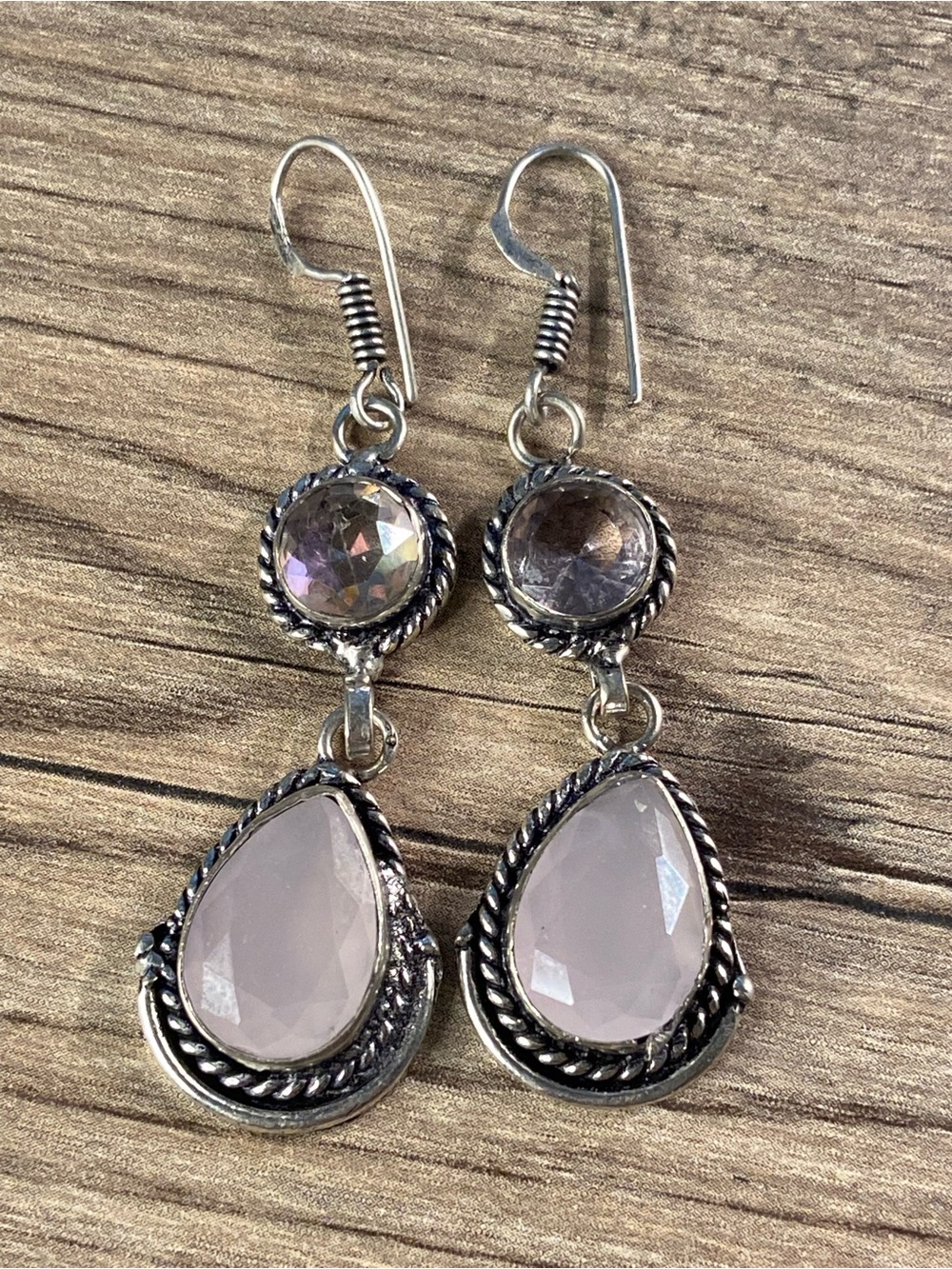 Rose Quartz & Pink Chalcedony Dangle Earrings